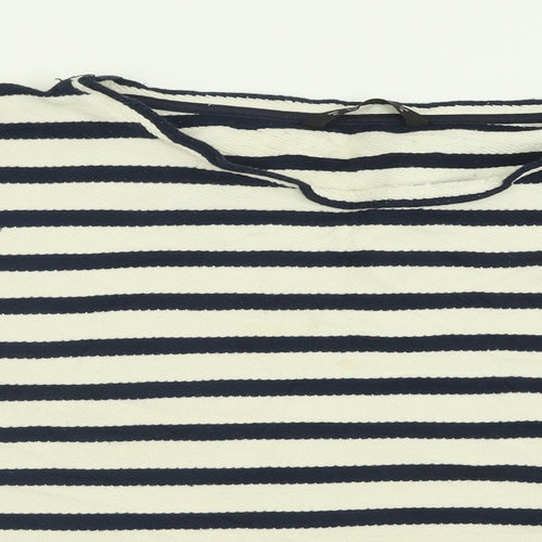 Dunnes Stores Womens White Crew Neck Striped Cotton Pullover Jumper Size XL
