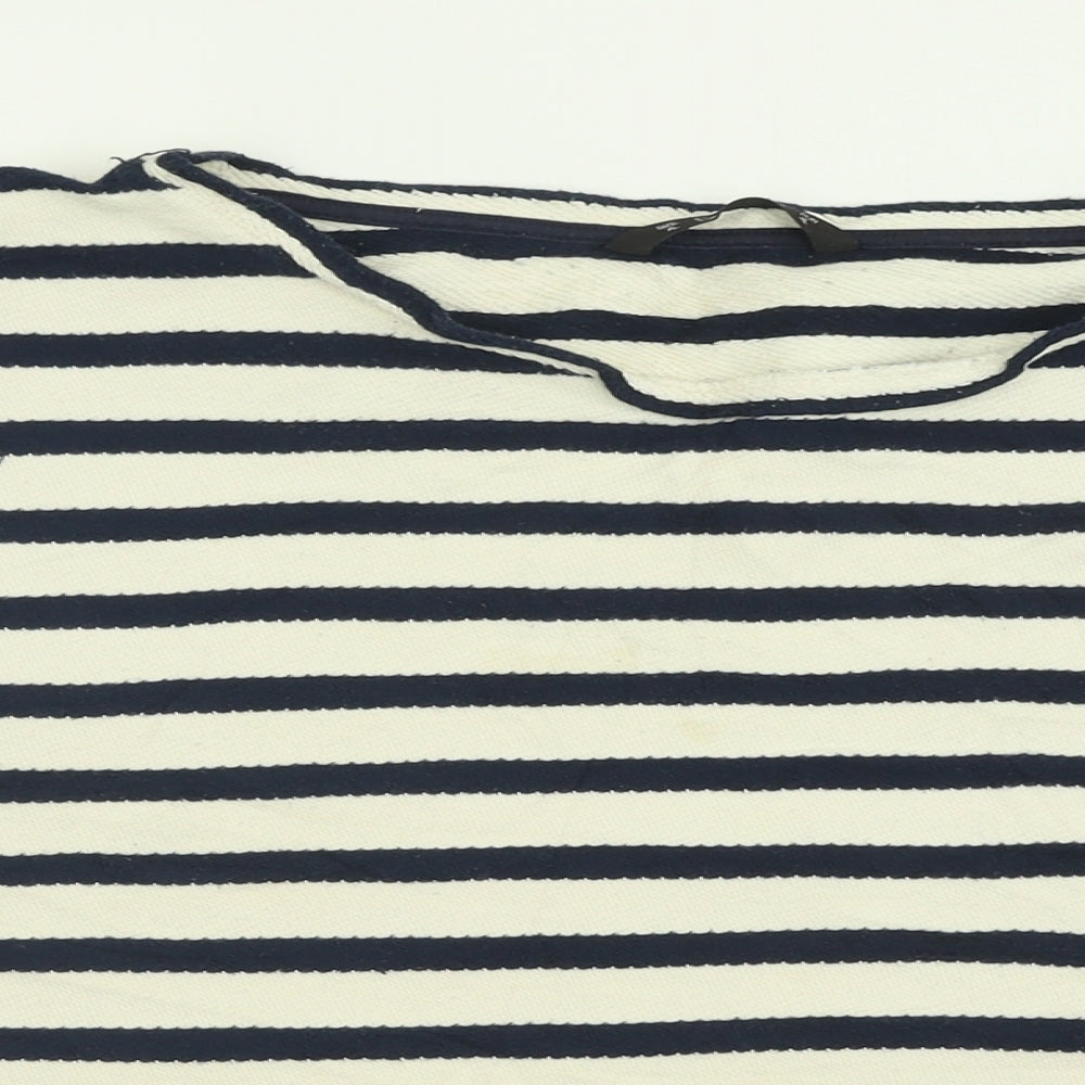 Dunnes Stores Womens White Crew Neck Striped Cotton Pullover Jumper Size XL