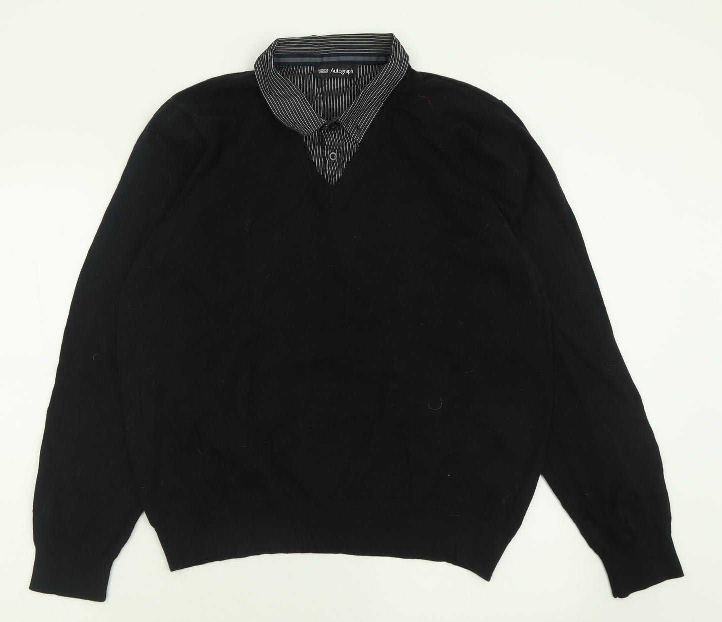 Autograph Mens Black Collared  Polyamide Pullover Jumper Size L