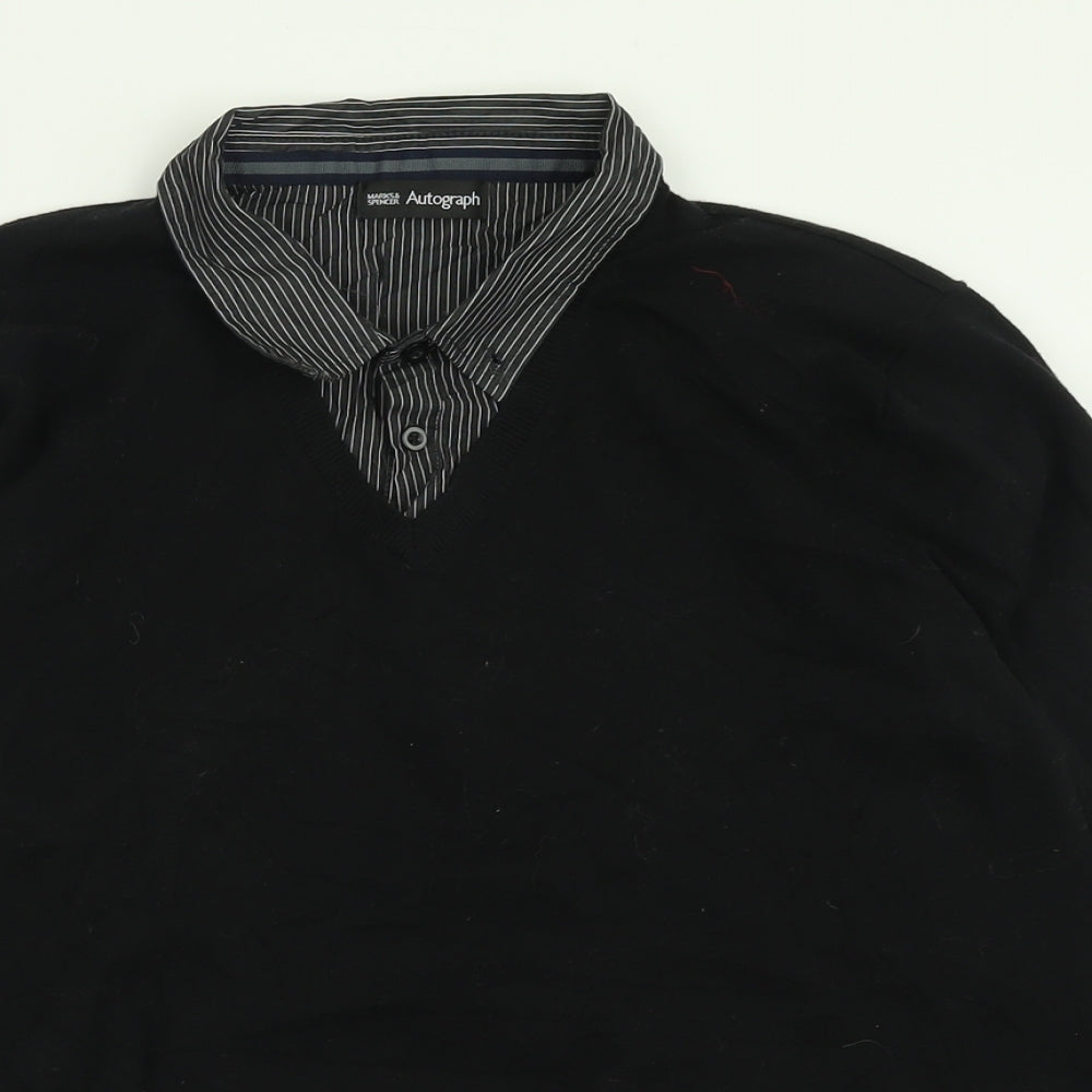 Autograph Mens Black Collared  Polyamide Pullover Jumper Size L