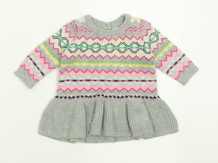 Gap Girls Grey Geometric Cotton Basic Casual Size 3-6 Months Crew Neck Button