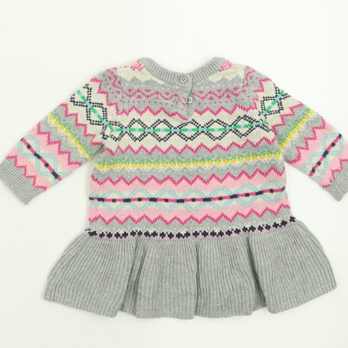 Gap Girls Grey Geometric Cotton Basic Casual Size 3-6 Months Crew Neck Button