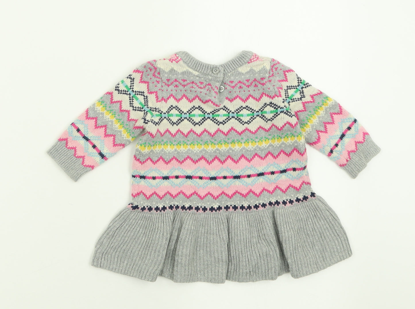 Gap Girls Grey Geometric Cotton Basic Casual Size 3-6 Months Crew Neck Button