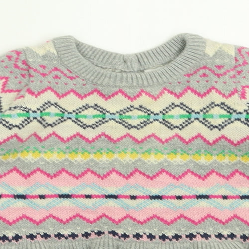 Gap Girls Grey Geometric Cotton Basic Casual Size 3-6 Months Crew Neck Button