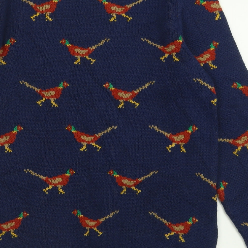 River Island Mens Blue Crew Neck Geometric Acrylic Pullover Jumper Size XS   - Bird pattern