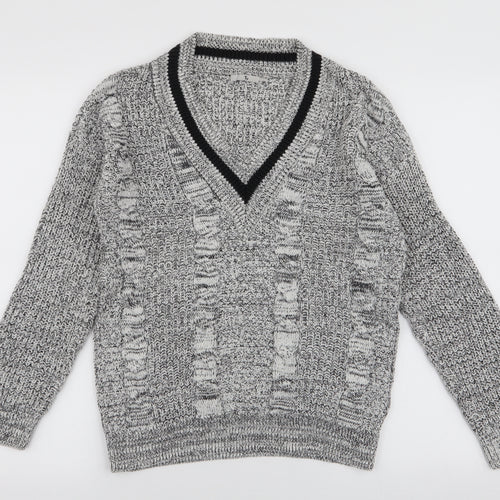 TU Womens Grey V-Neck  Acrylic Pullover Jumper Size 10