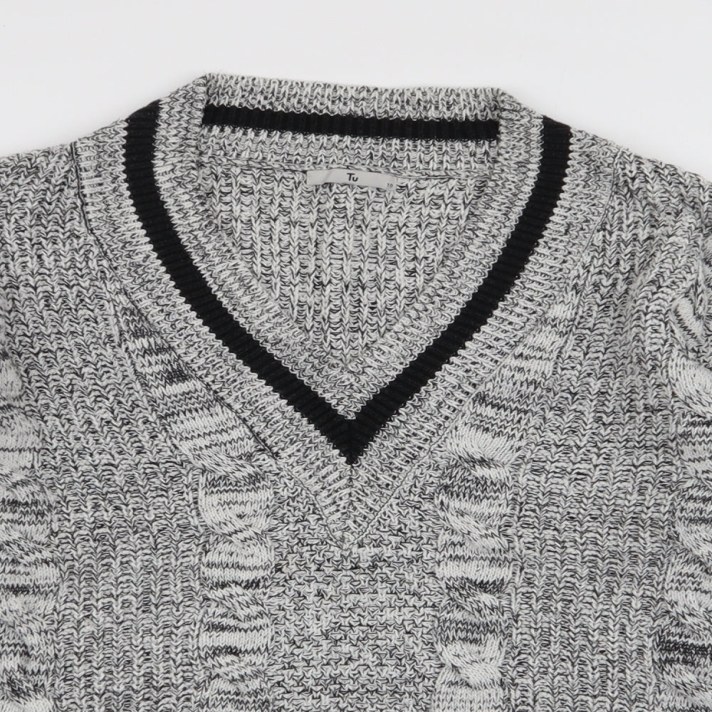 TU Womens Grey V-Neck  Acrylic Pullover Jumper Size 10