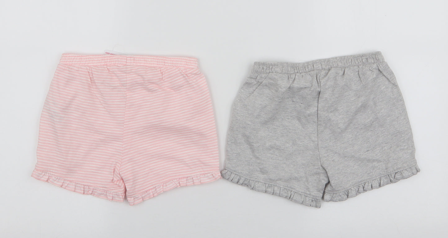 F&F Girls Multicoloured Striped 100% Cotton Sweat Shorts Size 2-3 Years  Regular  - 2 pack