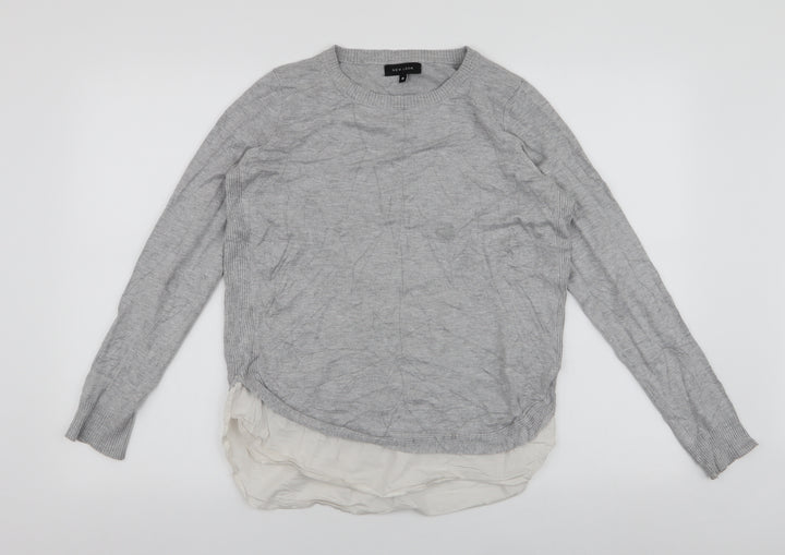 New Look Womens Grey Round Neck Viscose Henley Jumper Size 10