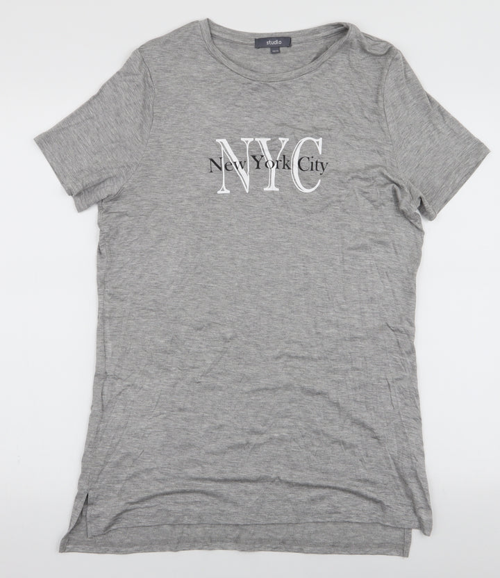 Studio Womens Grey Viscose Jersey T-Shirt Size 12 Round Neck - NYC