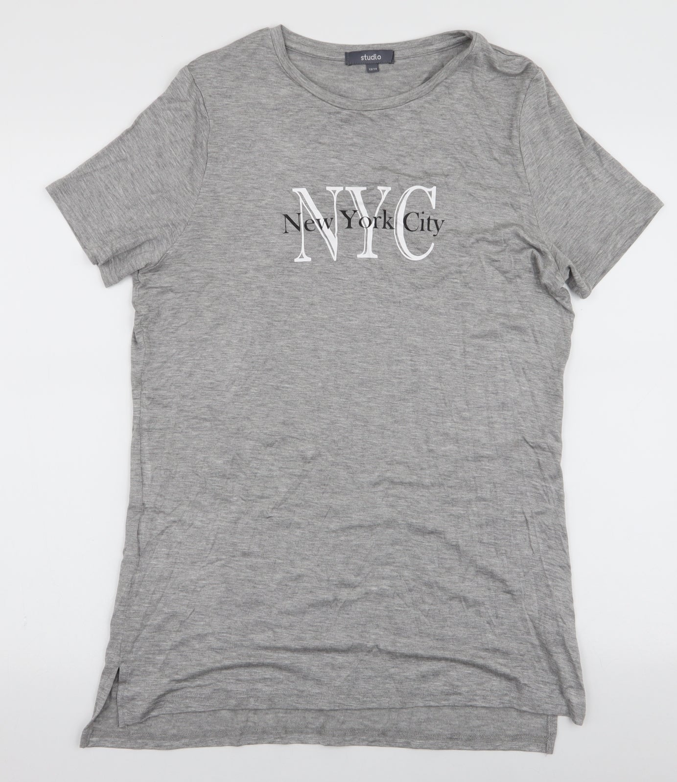 Studio Womens Grey  Viscose Jersey T-Shirt Size 12 Round Neck - NYC