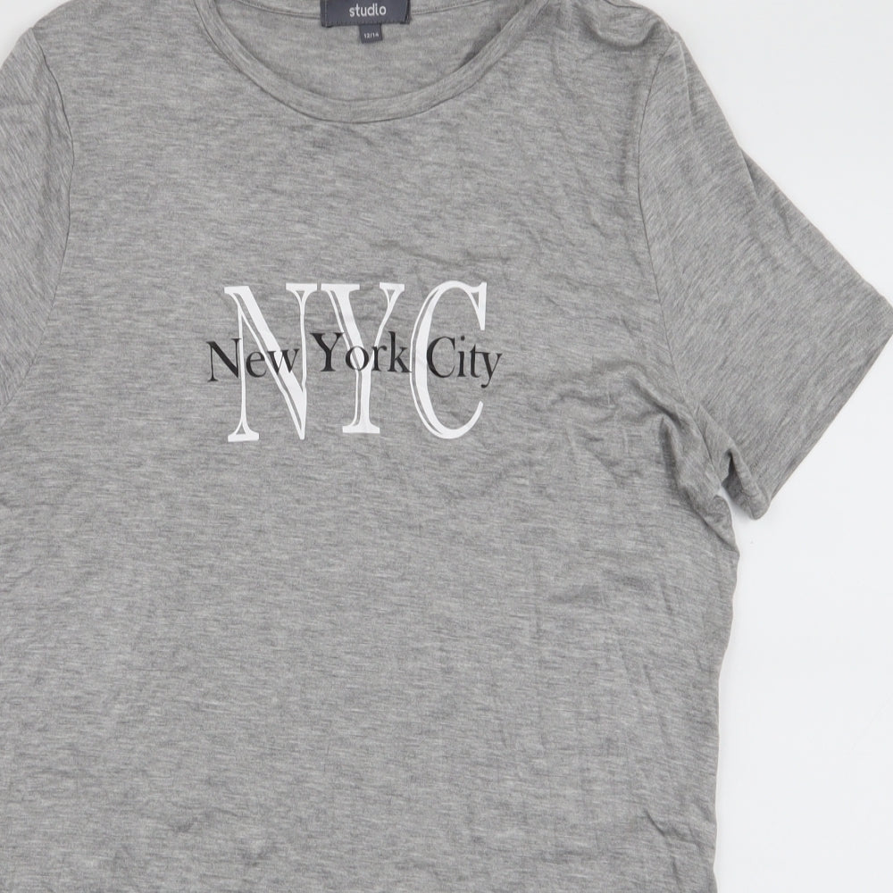 Studio Womens Grey  Viscose Jersey T-Shirt Size 12 Round Neck - NYC