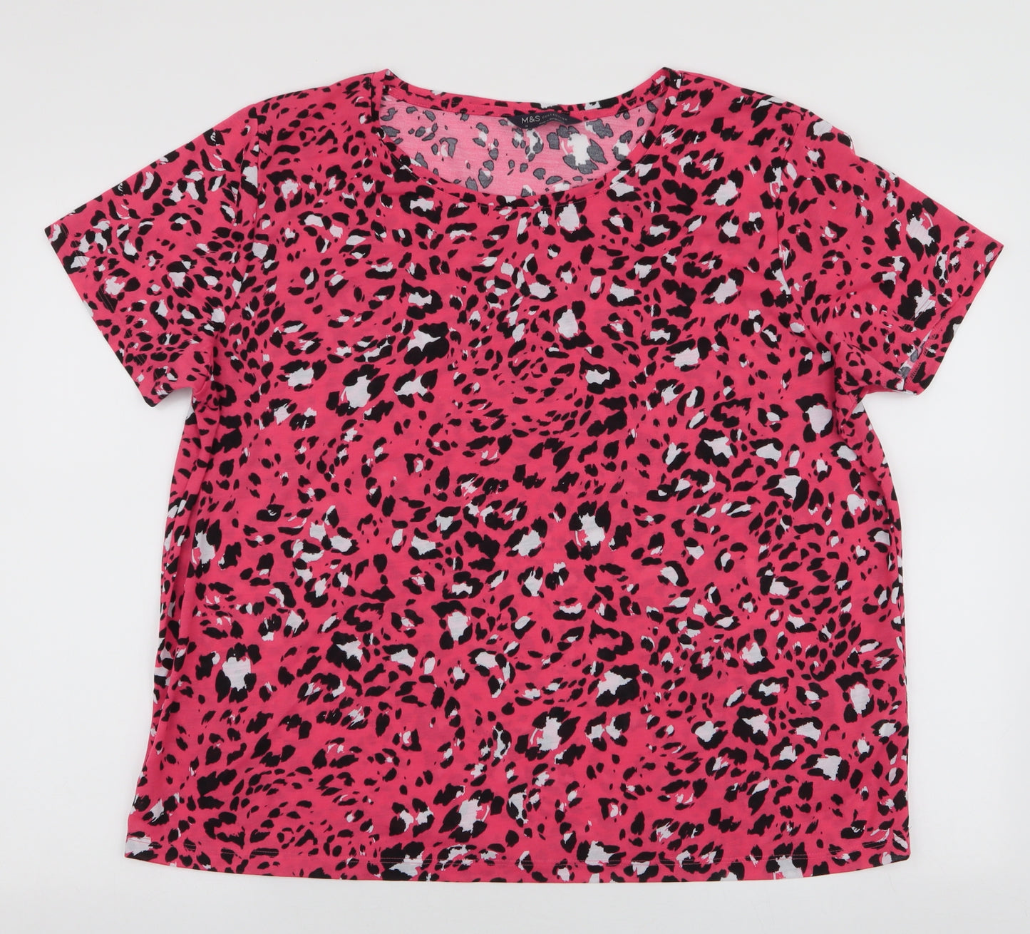 Marks and Spencer Womens Multicoloured Animal Print Polyester Jersey T-Shirt Size 18 Round Neck