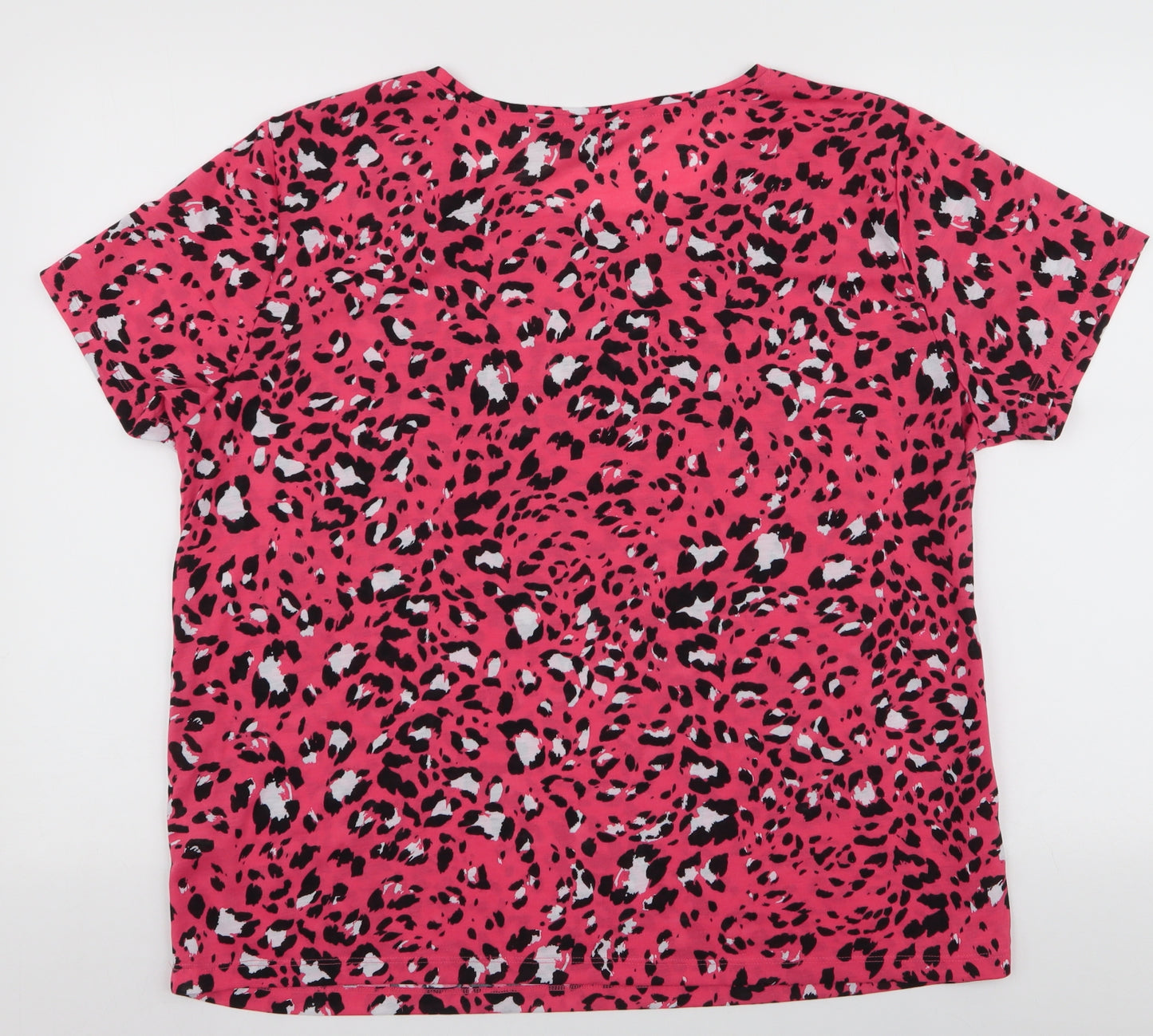 Marks and Spencer Womens Multicoloured Animal Print Polyester Jersey T-Shirt Size 18 Round Neck
