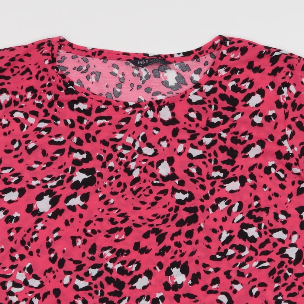 Marks and Spencer Womens Multicoloured Animal Print Polyester Jersey T-Shirt Size 18 Round Neck