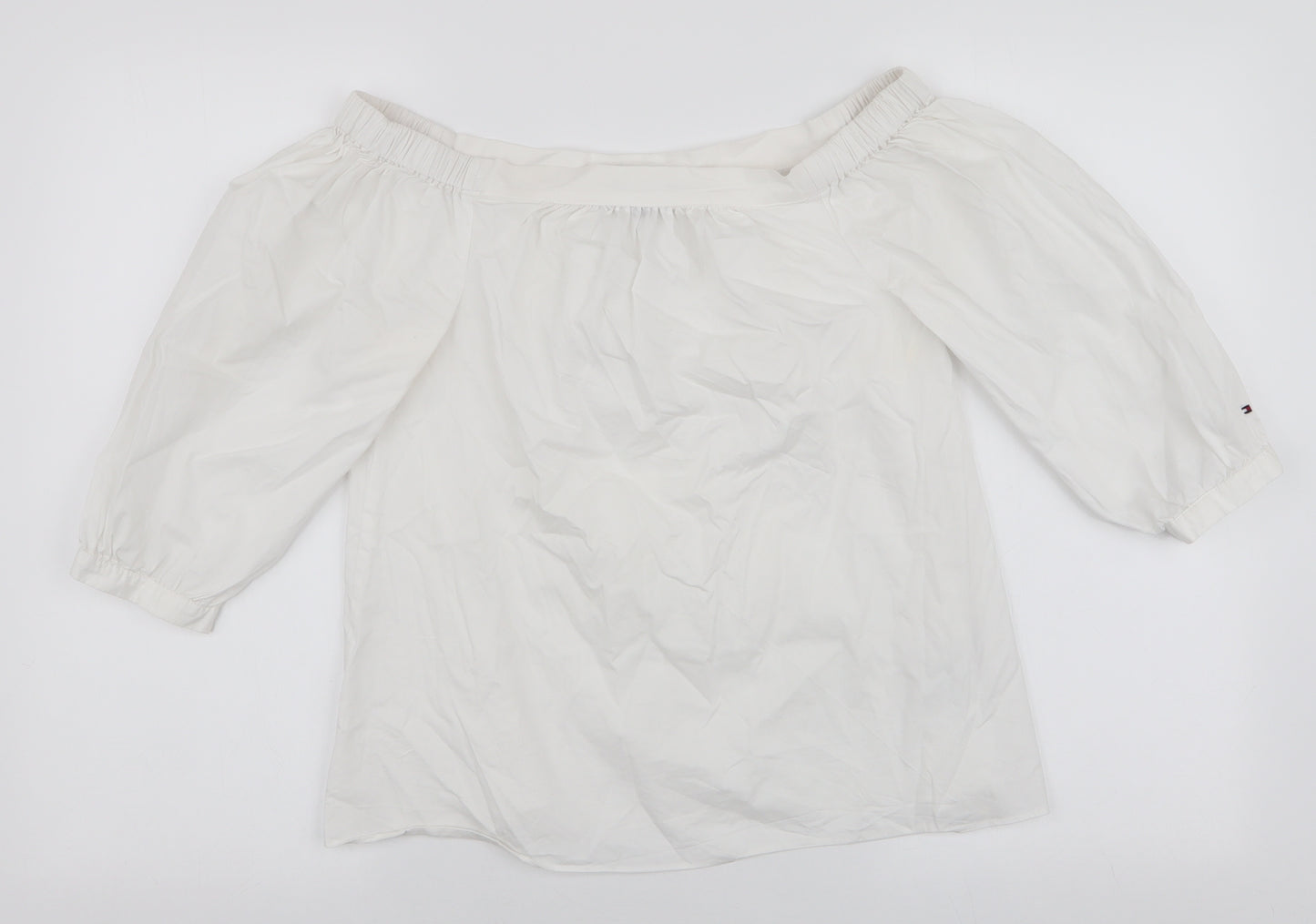 Tommy Hilfiger Womens White  Cotton Basic Blouse Size 8 Off the Shoulder