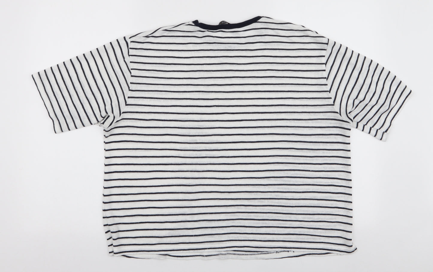 Dunnes Stores Womens White Striped Viscose Basic T-Shirt Size L Round Neck