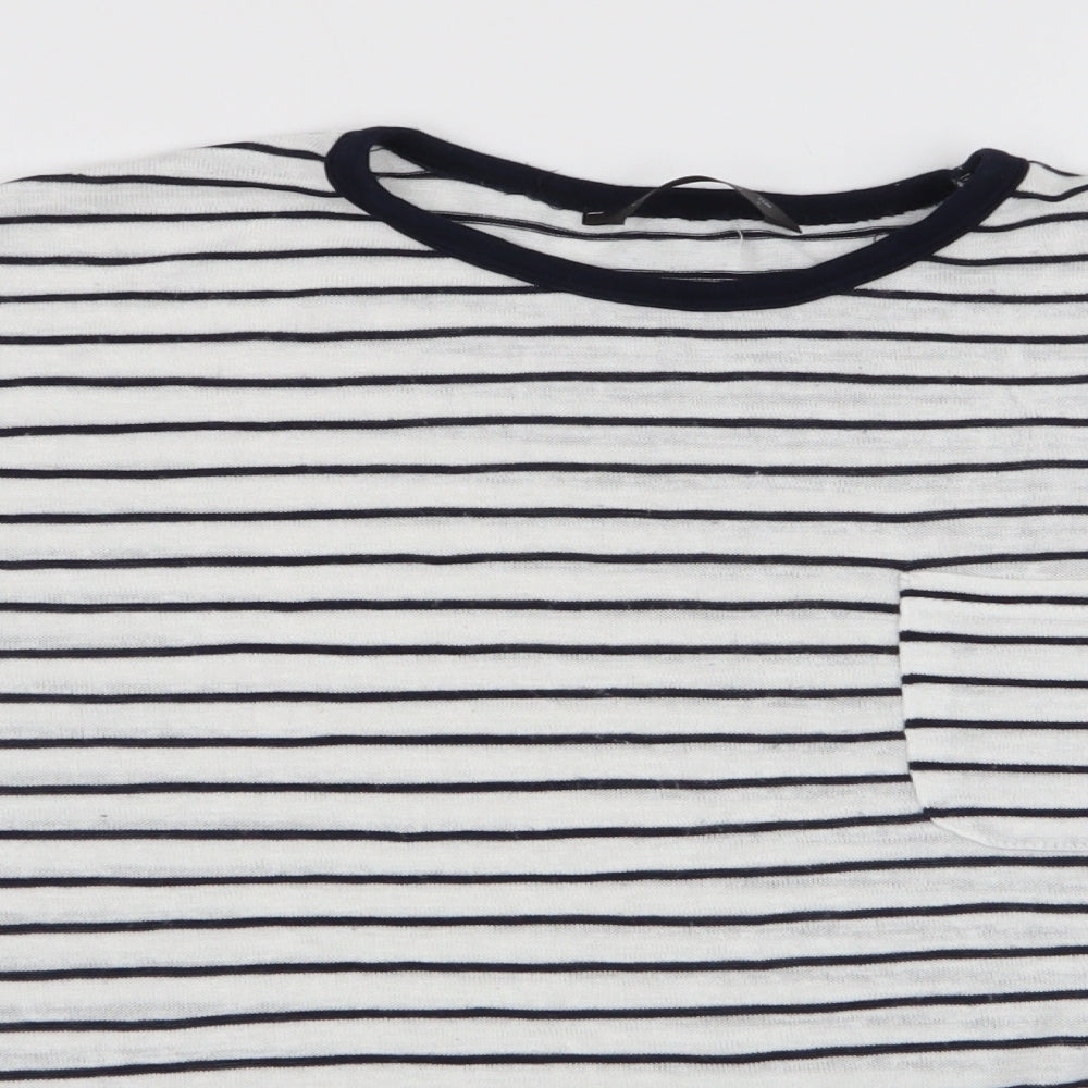 Dunnes Stores Womens White Striped Viscose Basic T-Shirt Size L Round Neck