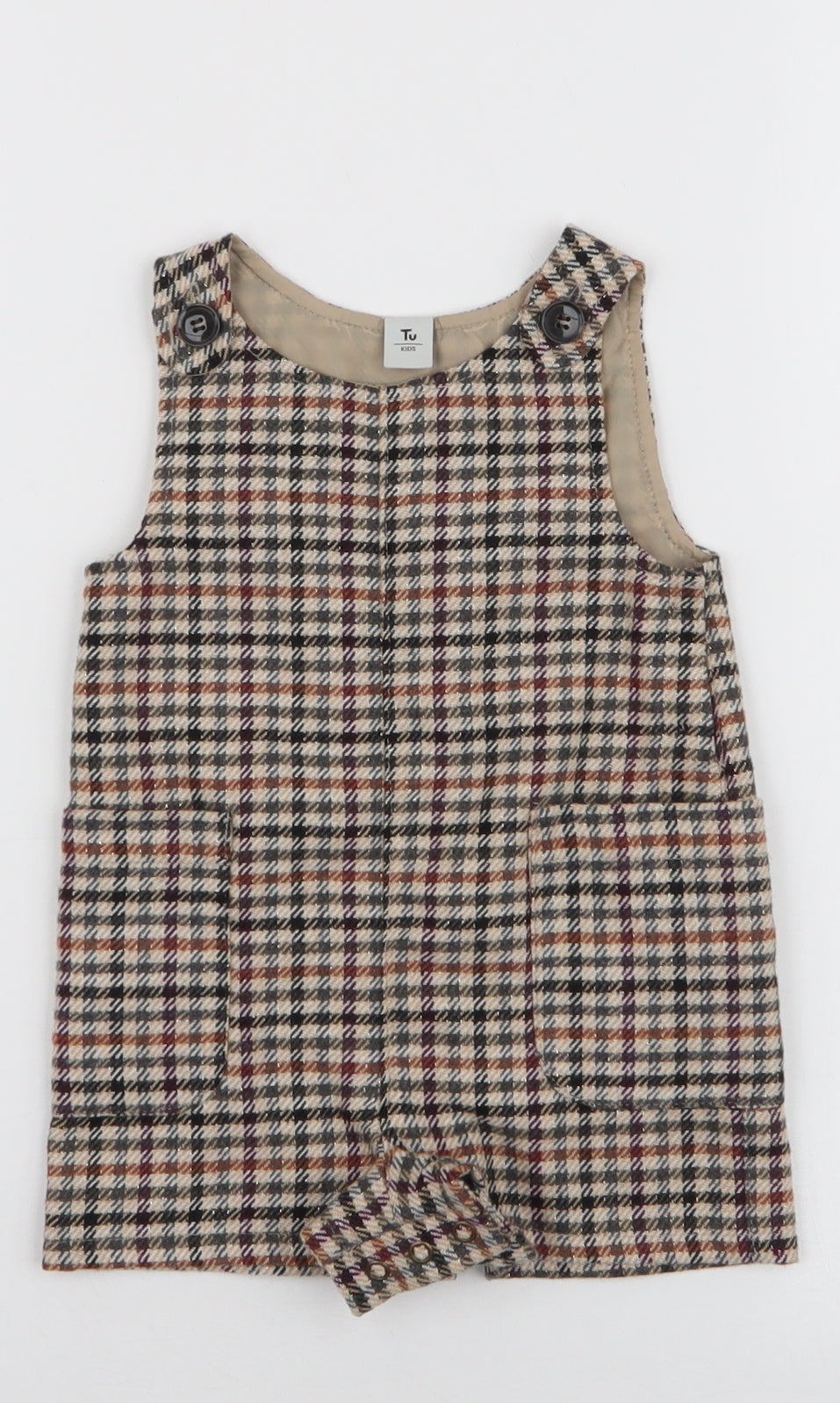 TU Girls Multicoloured Plaid Polyester Romper One-Piece Size 9-12 Months  Snap