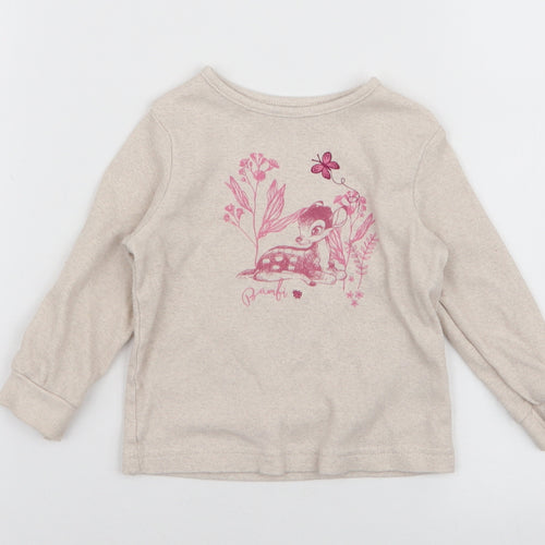 George Girls Beige  Cotton Jersey T-Shirt Size 9-12 Months Round Neck Pullover - Disney Bambi