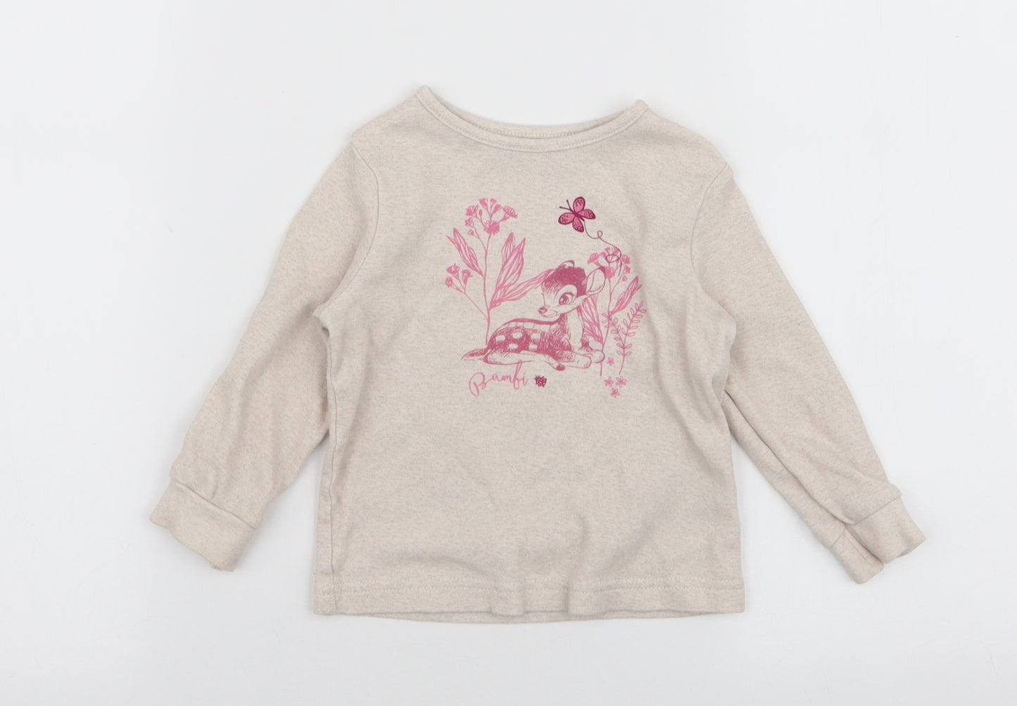 George Girls Beige  Cotton Jersey T-Shirt Size 9-12 Months Round Neck Pullover - Disney Bambi