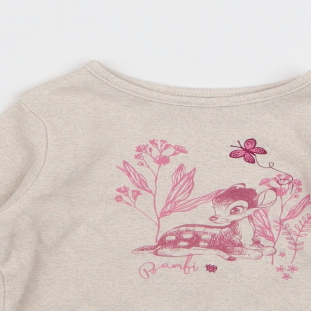 George Girls Beige  Cotton Jersey T-Shirt Size 9-12 Months Round Neck Pullover - Disney Bambi