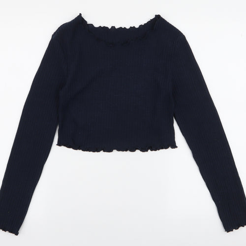 SheIn Womens Blue  Polyester Cropped T-Shirt Size L Round Neck