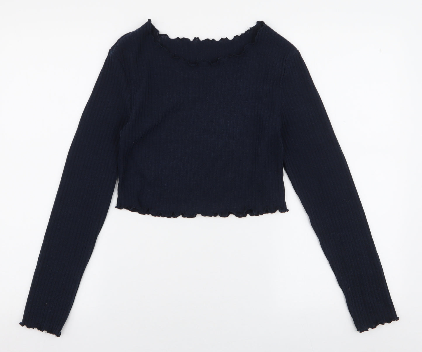 SheIn Womens Blue  Polyester Cropped T-Shirt Size L Round Neck