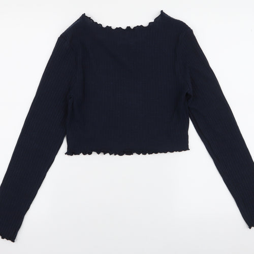 SheIn Womens Blue  Polyester Cropped T-Shirt Size L Round Neck