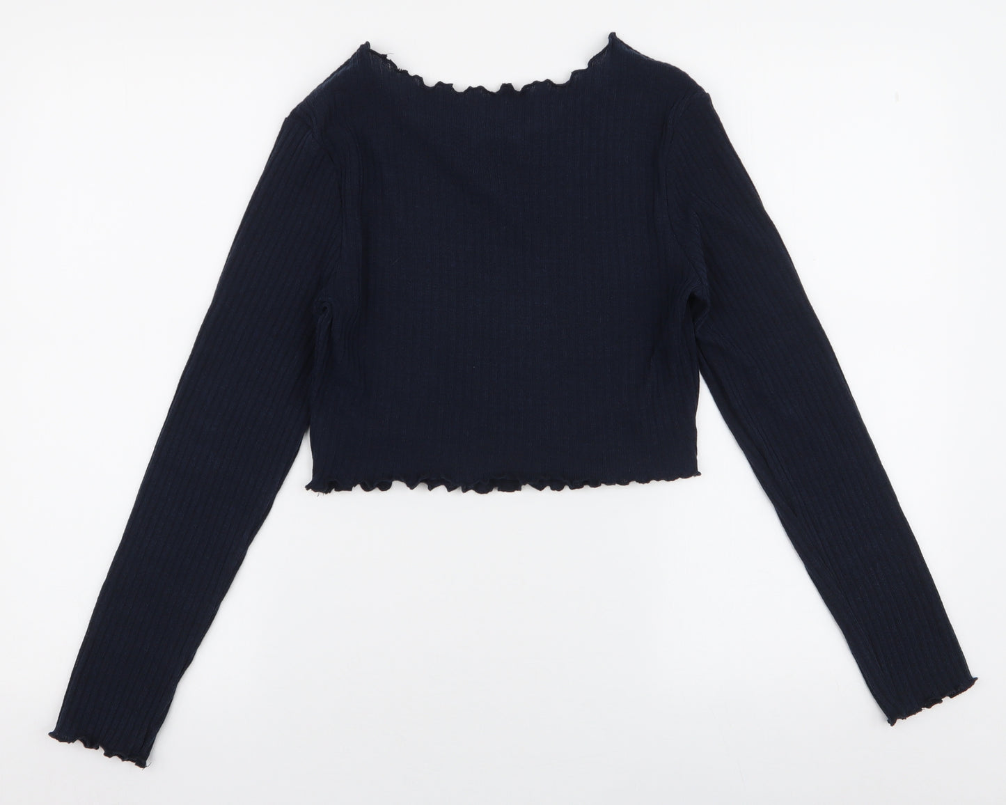 SheIn Womens Blue  Polyester Cropped T-Shirt Size L Round Neck