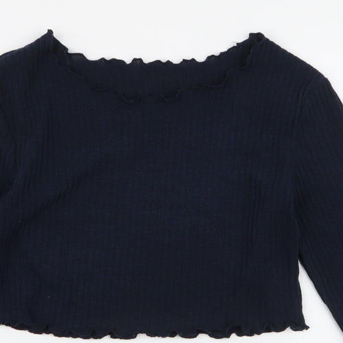 SheIn Womens Blue  Polyester Cropped T-Shirt Size L Round Neck