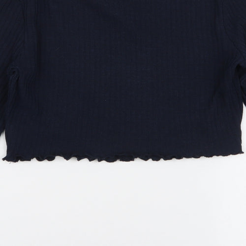 SheIn Womens Blue  Polyester Cropped T-Shirt Size L Round Neck