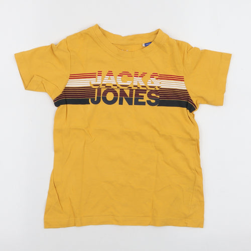 JACK & JONES Boys Yellow Striped 100% Cotton Jersey T-Shirt Size 8 Years Round Neck Pullover