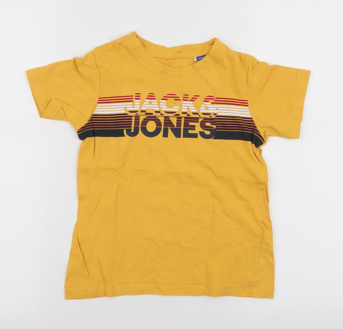JACK & JONES Boys Yellow Striped 100% Cotton Jersey T-Shirt Size 8 Years Round Neck Pullover
