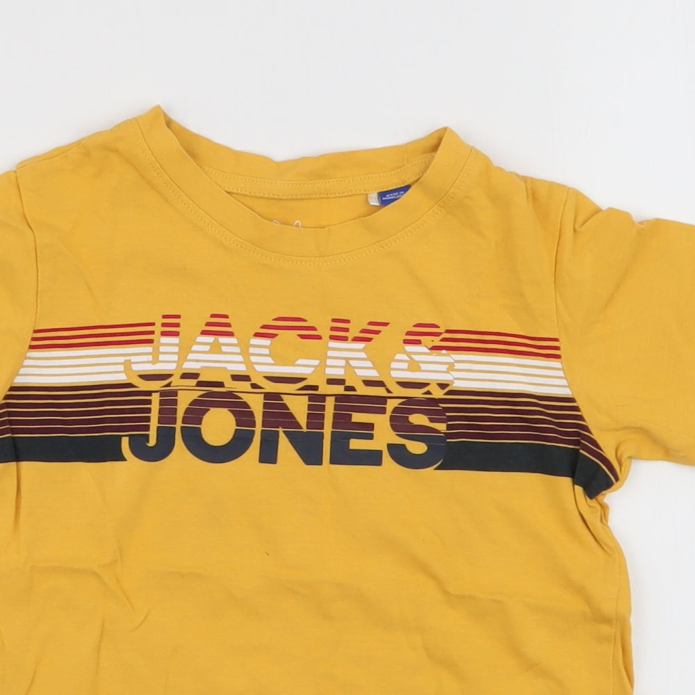 JACK & JONES Boys Yellow Striped 100% Cotton Jersey T-Shirt Size 8 Years Round Neck Pullover