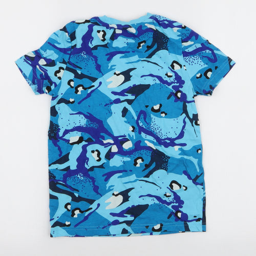 F&F Boys Blue Camouflage 100% Cotton Jersey T-Shirt Size 6-7 Years Round Neck Pullover