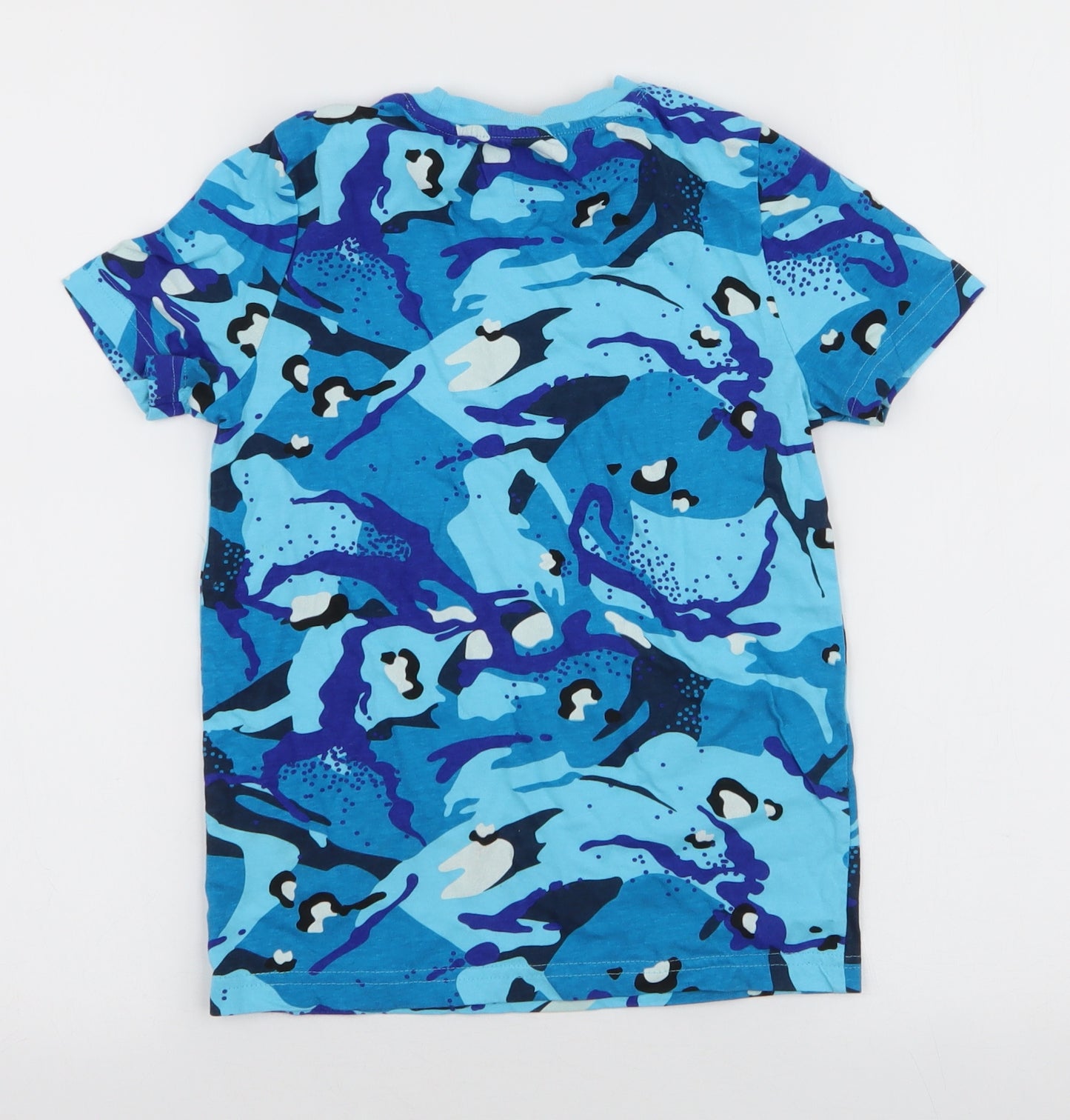 F&F Boys Blue Camouflage 100% Cotton Jersey T-Shirt Size 6-7 Years Round Neck Pullover