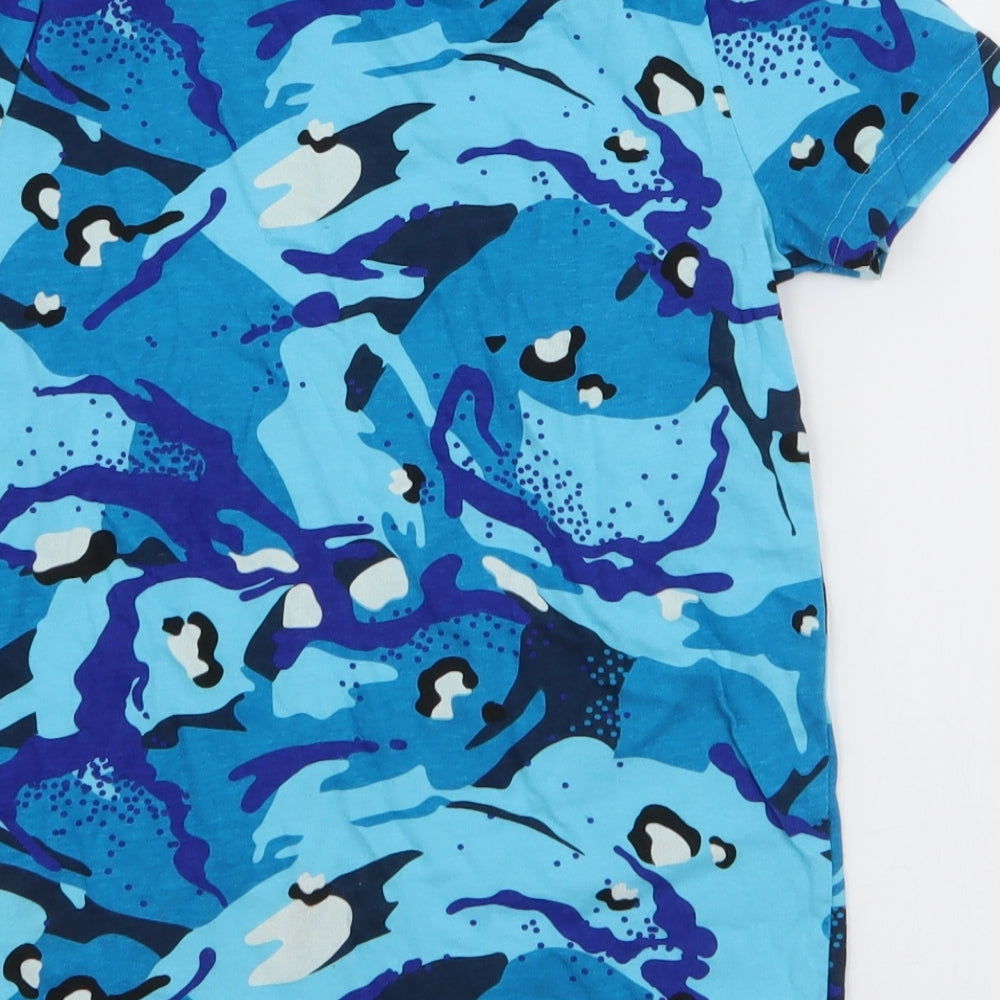 F&F Boys Blue Camouflage 100% Cotton Jersey T-Shirt Size 6-7 Years Round Neck Pullover