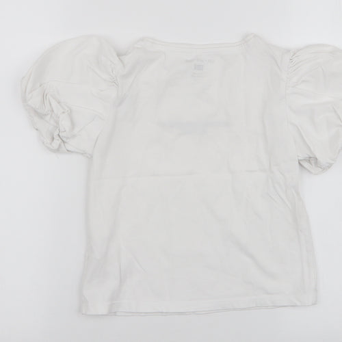 F&F Girls White  100% Cotton Jersey Blouse Size 8-9 Years Round Neck Pullover