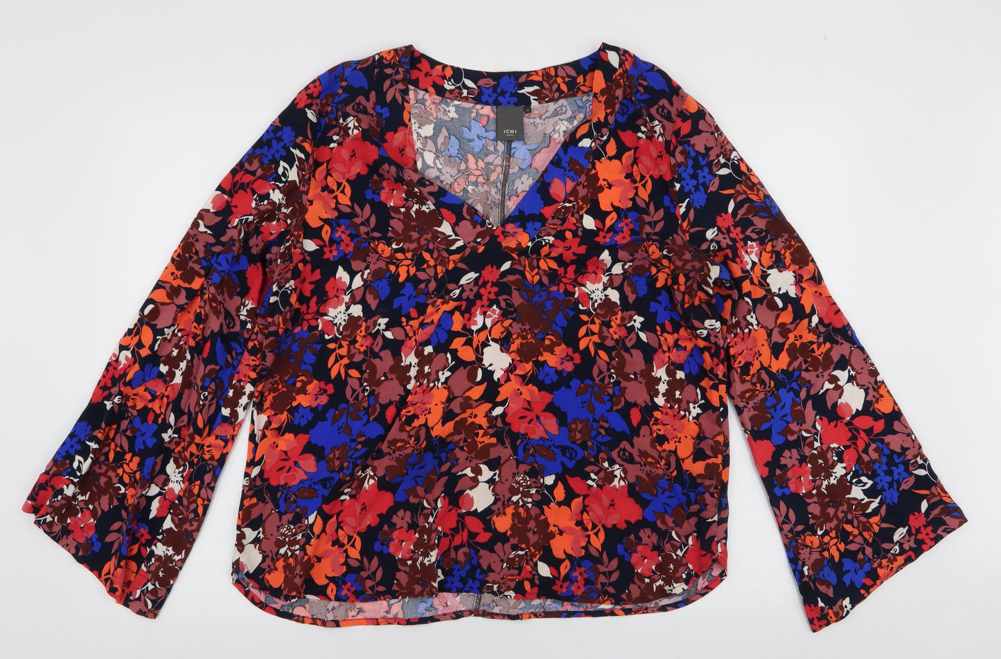 ICHI Womens Multicoloured Floral Viscose Basic Blouse Size M V-Neck