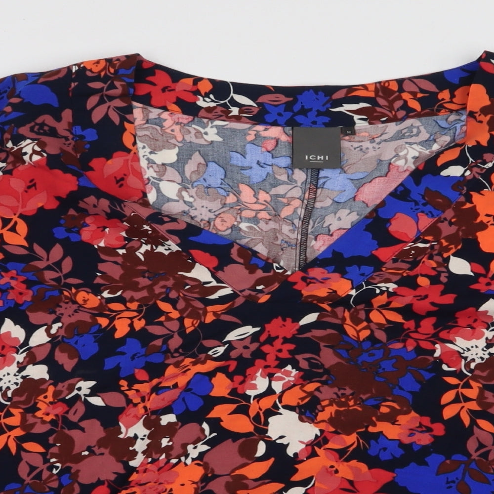 ICHI Womens Multicoloured Floral Viscose Basic Blouse Size M V-Neck