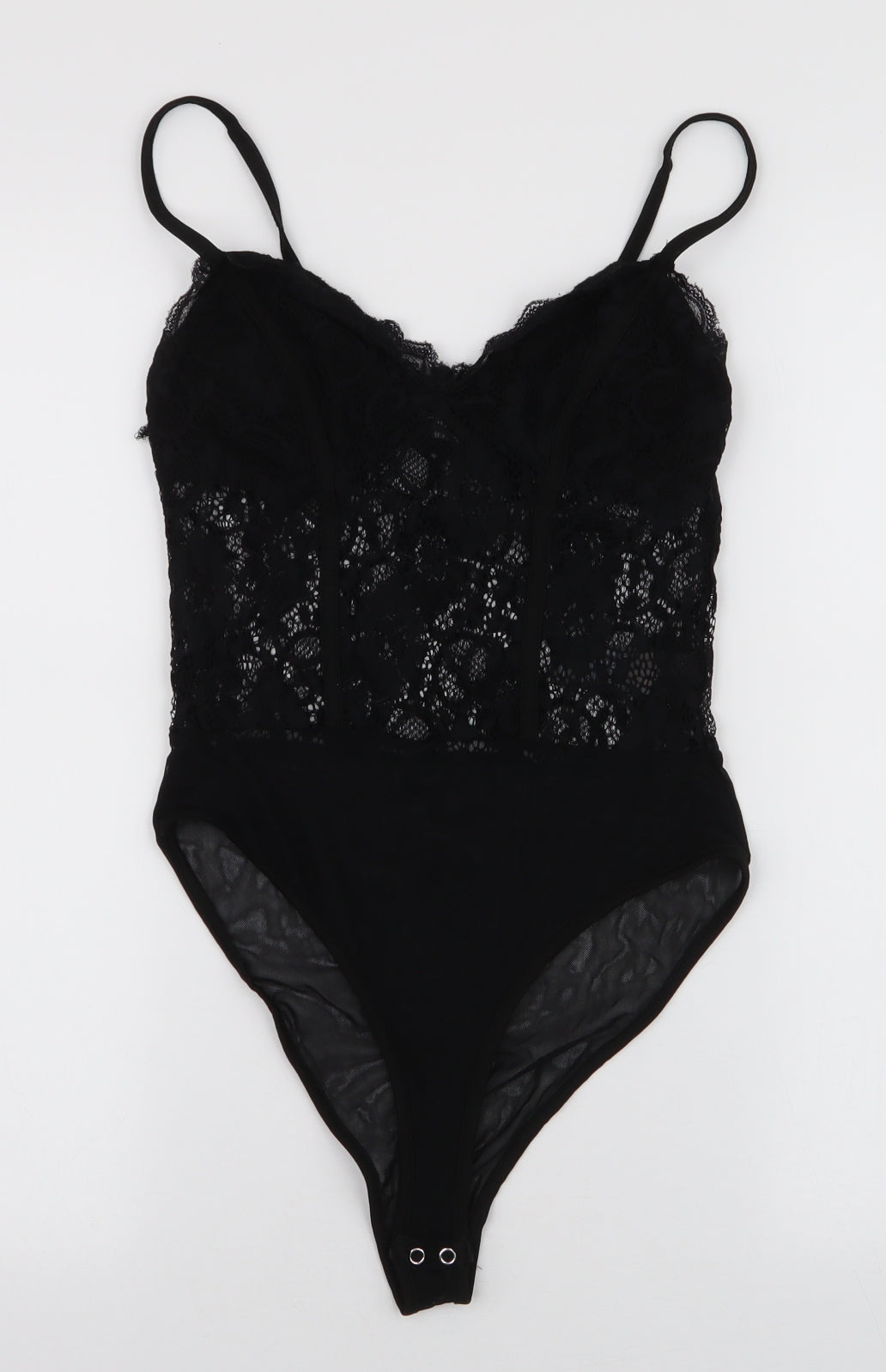 New Look Womens Black  Nylon Bodysuit One-Piece Size 10  Snap