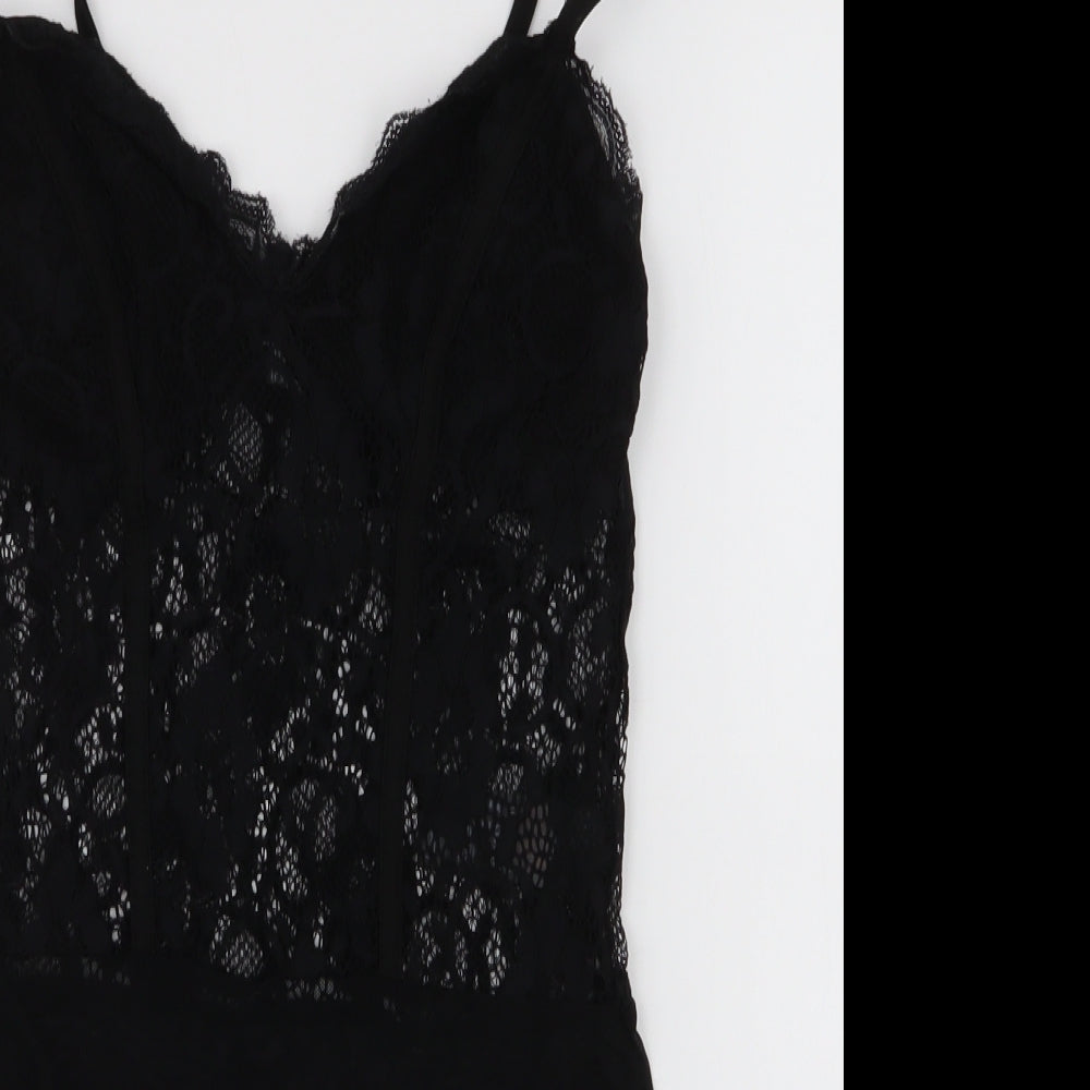 New Look Womens Black  Nylon Bodysuit One-Piece Size 10  Snap