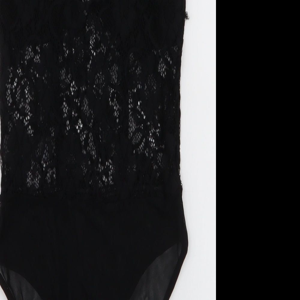 New Look Womens Black  Nylon Bodysuit One-Piece Size 10  Snap