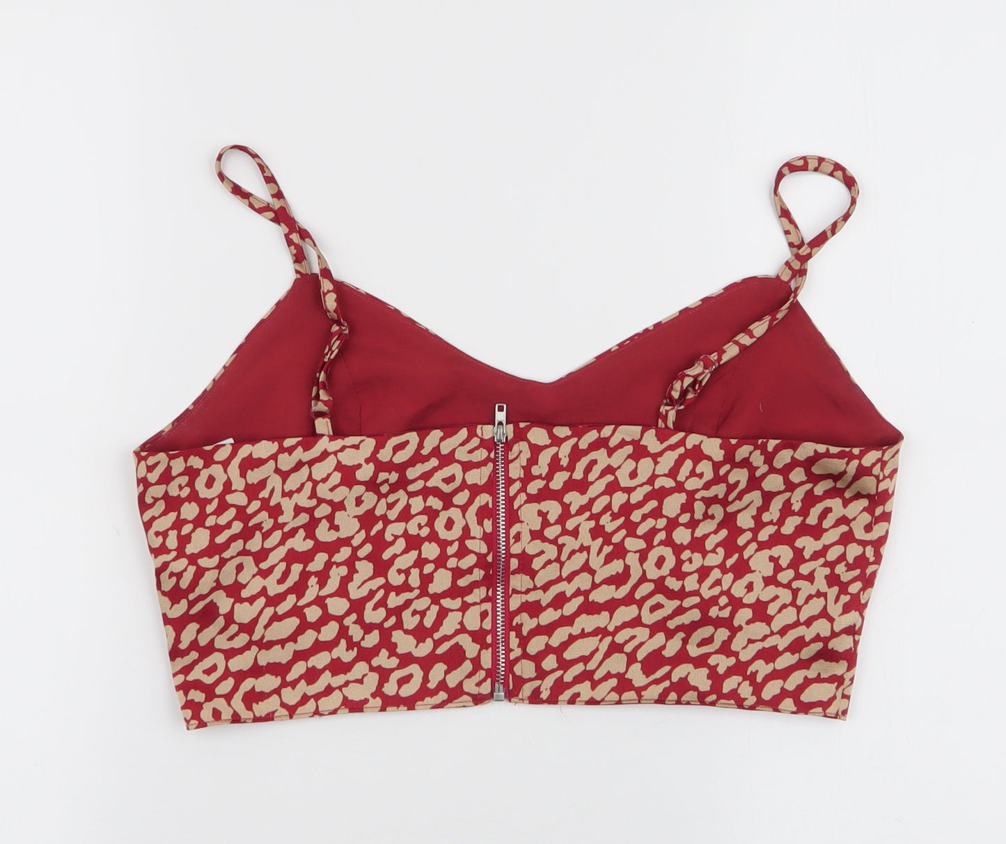 Quiz Womens Red Animal Print Polyester Cropped Blouse Size 10 Sweetheart
