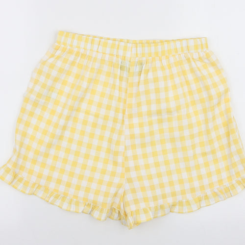 Dorothy Perkins Womens Yellow Check Polyester Sweat Shorts Size S L3 in Regular Pull On
