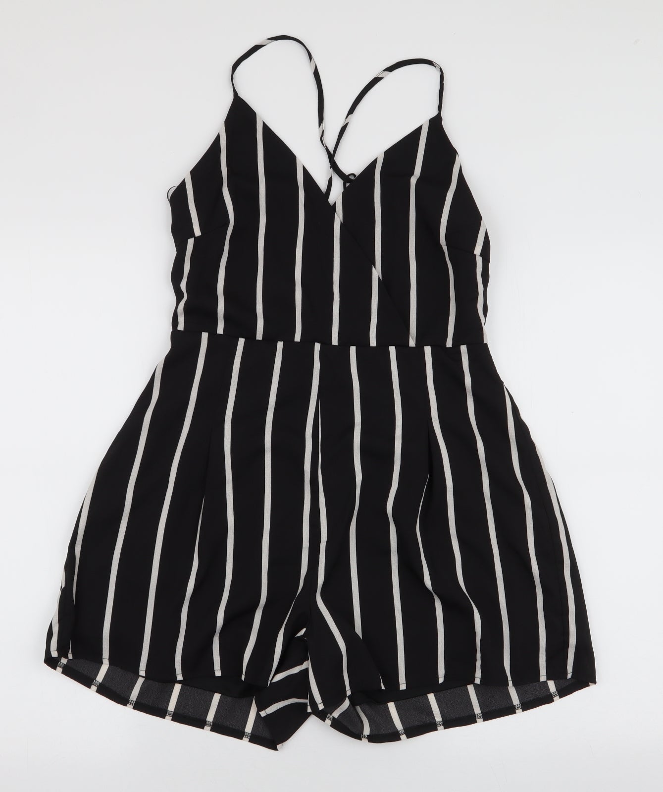 Boohoo Womens Black Striped Polyester Playsuit One-Piece Size 12 L3 in Zip