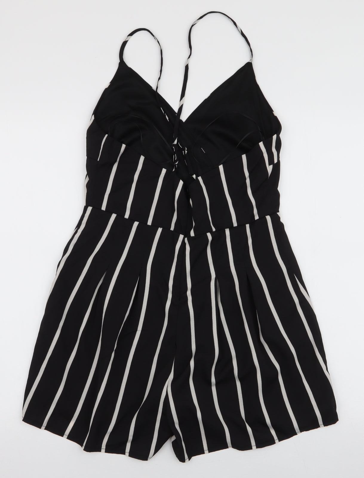 Boohoo Womens Black Striped Polyester Playsuit One-Piece Size 12 L3 in Zip