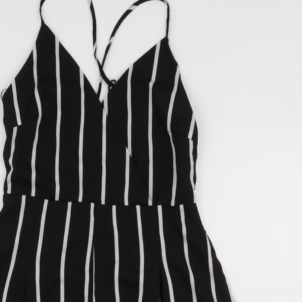 Boohoo Womens Black Striped Polyester Playsuit One-Piece Size 12 L3 in Zip