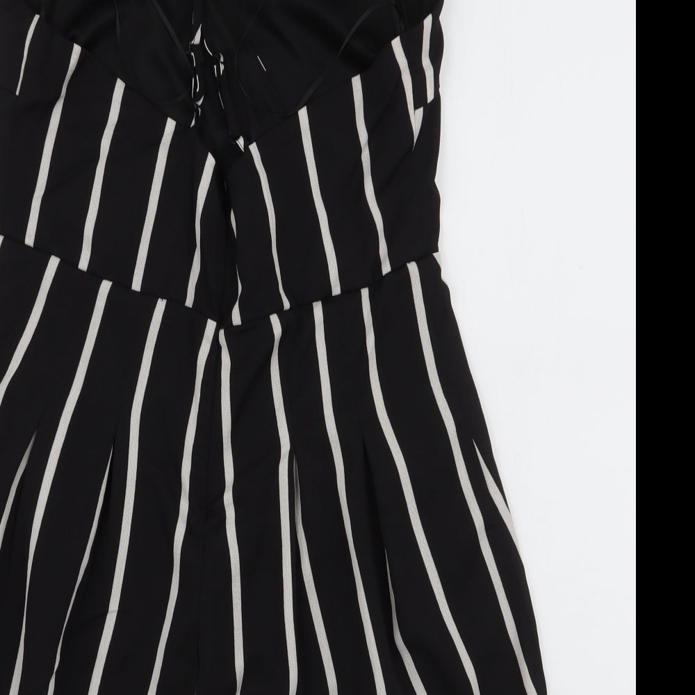 Boohoo Womens Black Striped Polyester Playsuit One-Piece Size 12 L3 in Zip